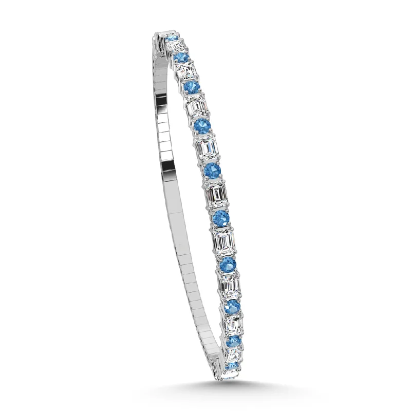 Bangles For Men-14K White Gold Lab Grown White and Blue Diamond 2 7/8 Ct.Tw. Bangle