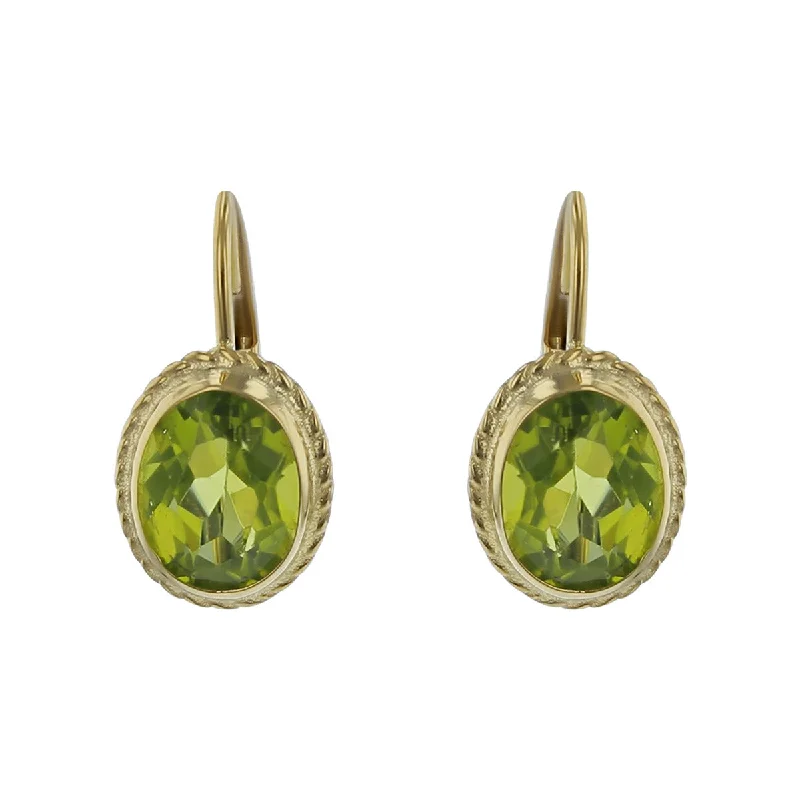 Custom Earrings For Wedding Jewelry-14K Yellow Gold Peridot Drop Earrings