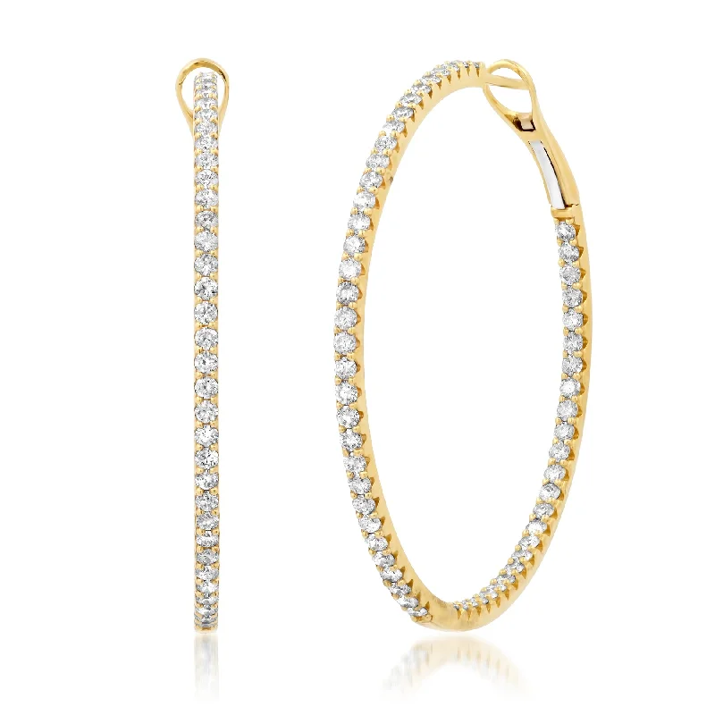 Artistic Earrings For Fashion Statement-DIAMONDS INSIDE AND OUT HOOPS, 14kt GOLD