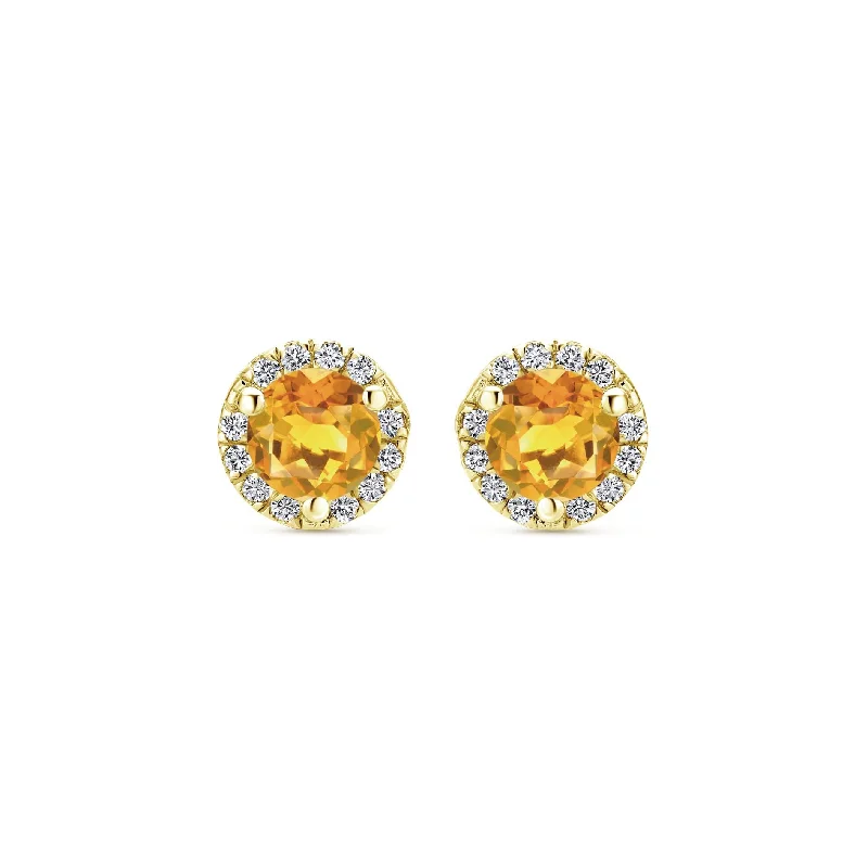 Sterling Silver Earrings For Sensitive Ears-14K Yellow Gold Diamond and Citrine Stud Earrings