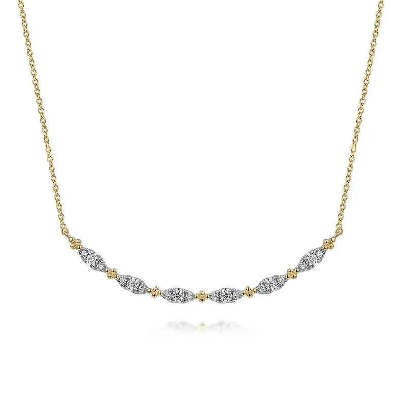 Simple Chain Necklaces For Everyday Wear-Gabriel 14K Yellow Gold Curved Bujukan Bar Diamond Necklace