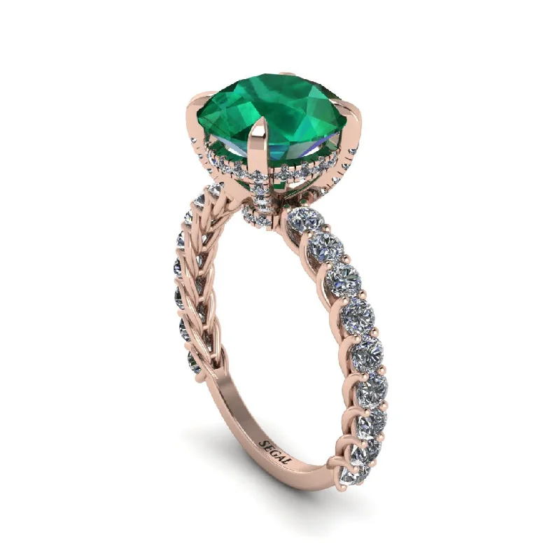 Stunning Birthstone Rings For Weddings-Emerald Twisted Band Halo Engagement Ring - Avianna No. 5