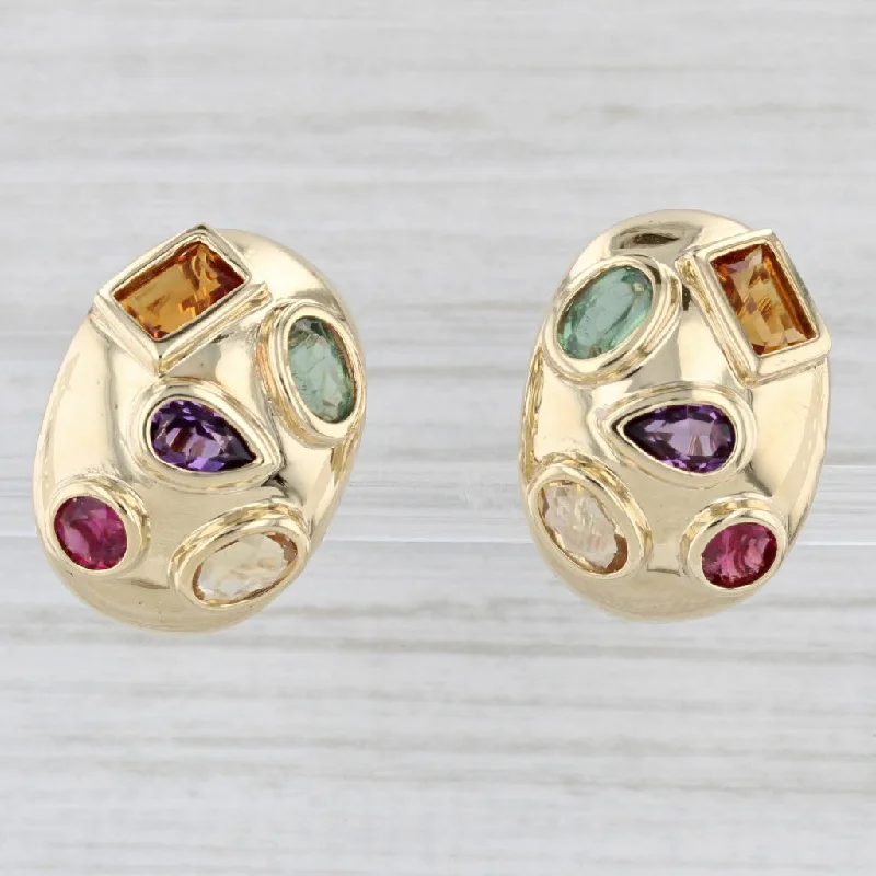 Rose Gold Stud Earrings For Delicate Looks-4.66ctw Domed Gemstone Drop Earrings 14k Yellow Gold Citrine Tourmaline Amethyst