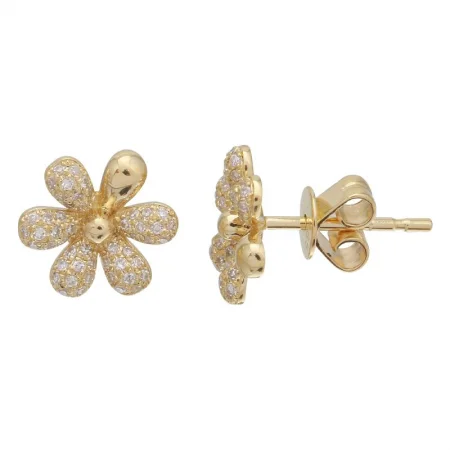 Rose Gold Stud Earrings For Delicate Looks-14k Yellow Gold Flower Diamond Earrings