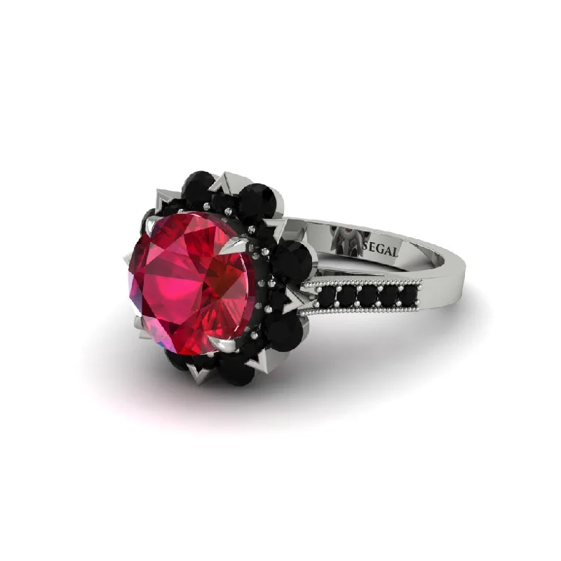 Beautiful Wedding Bands For Same-Sex Couples-Ruby Halo Sunburst Engagement Ring - Winter No. 42