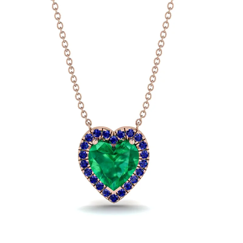 Statement Heart Shaped Necklaces For Special Days-4.7Ct Emerald Halo Heart Necklace - Jaylene No. 65