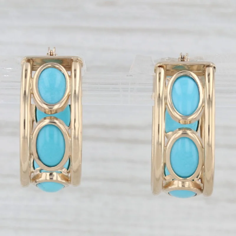 Classic Hoop Earrings For Timeless Look-Lab Created Turquoise Hoop Earrings 14k Yellow Gold Snap Top Round Hoops