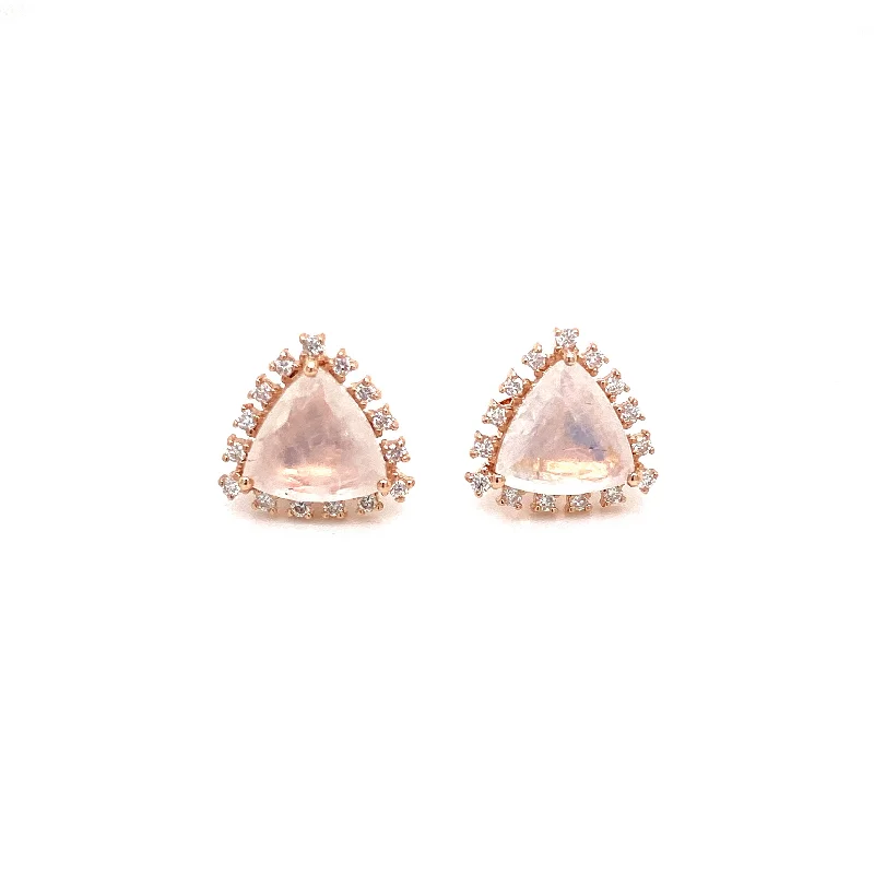 Handmade Gemstone Earrings For Special Events-14K Rose Gold Diamond and Trillion Moonstone Earrings