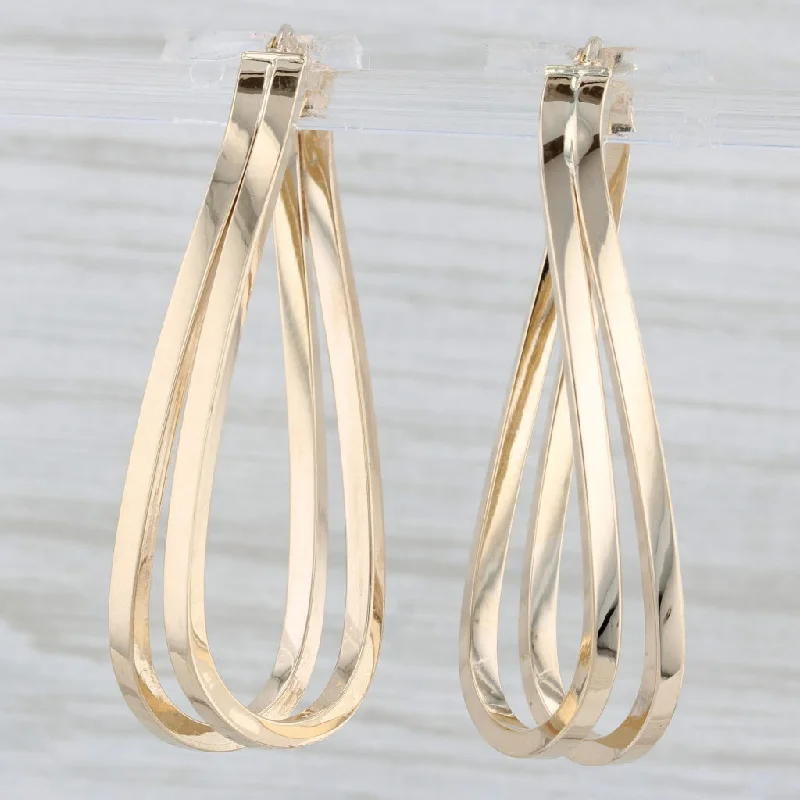 Stunning Drop Earrings For Evening Wear-Twist Oval Hoop Earrings 14k Yellow Gold Snap Top Posts