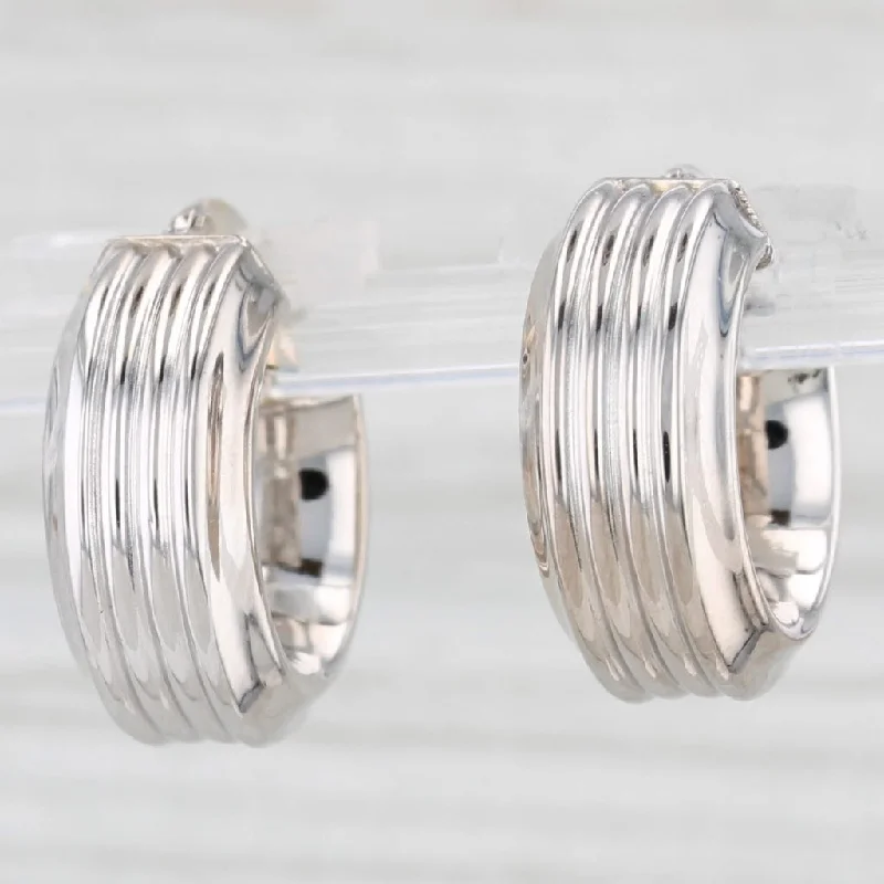 Luxury Diamond Earrings For Anniversary-Small Hoop Huggie Earrings 18k White Gold Snap Top Round Hoops Milor Italy