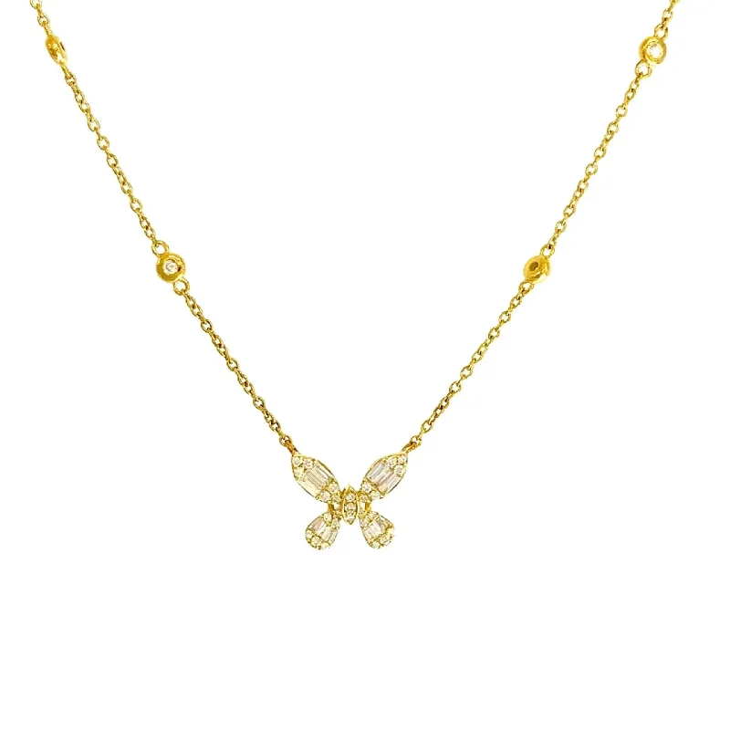 Dainty Gold Necklaces For Subtle Style-Yellow Gold Butterfly Shaped Diamond Necklace