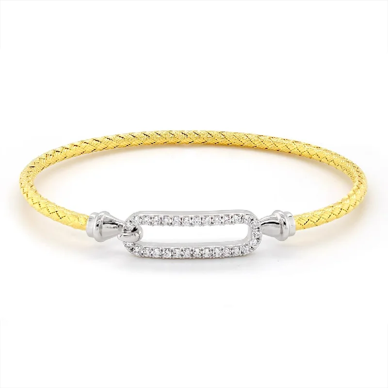 Bangles For Traditional Outfits-GOLD PLATED BANGLE BRACELET WITH OVAL OF CUBIC ZIRCONIAS