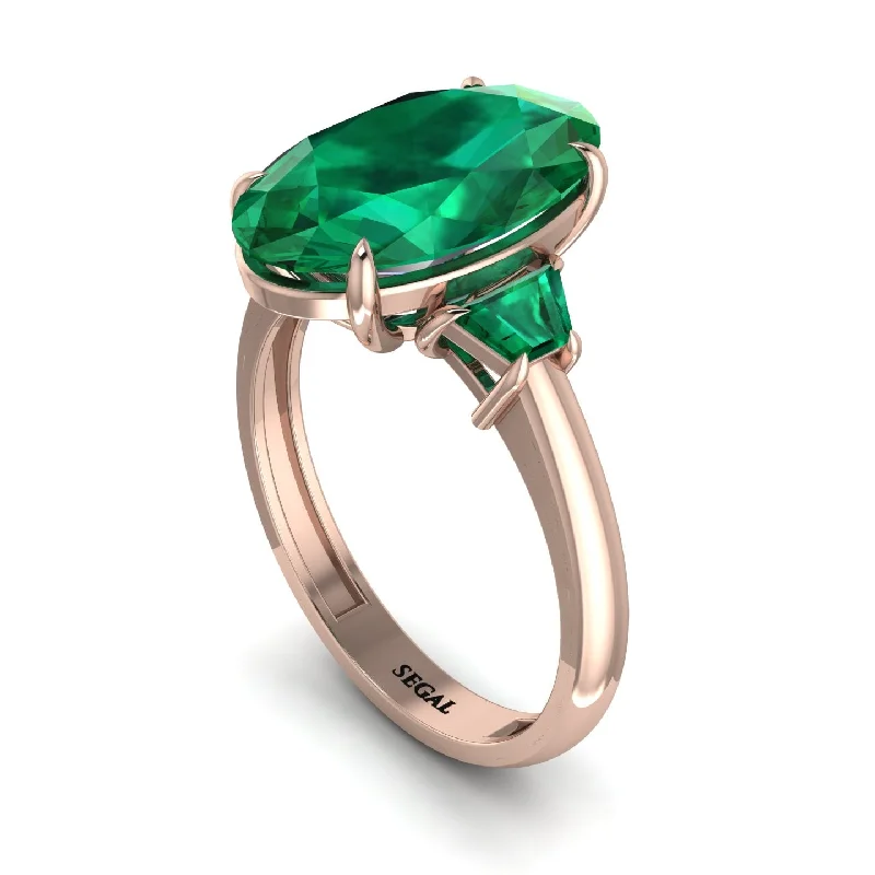 Bold Silver Engagement Rings For Brides-Oval-Cut Emerald Three Stone Engagement Ring - Amari No. 20