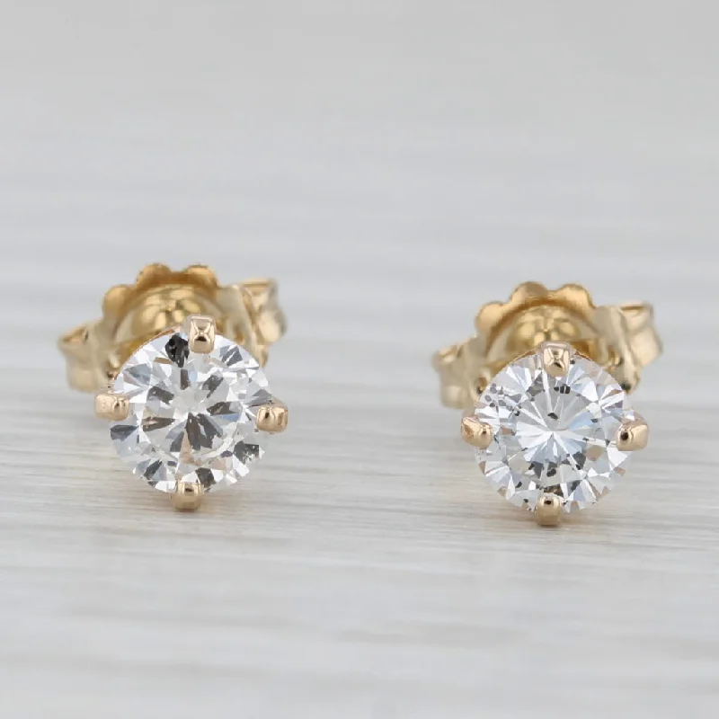 Gold Earrings For Bold Fashion Statements-0.66ctw Round Solitaire Diamond Stud Earrings 14k Yellow Gold