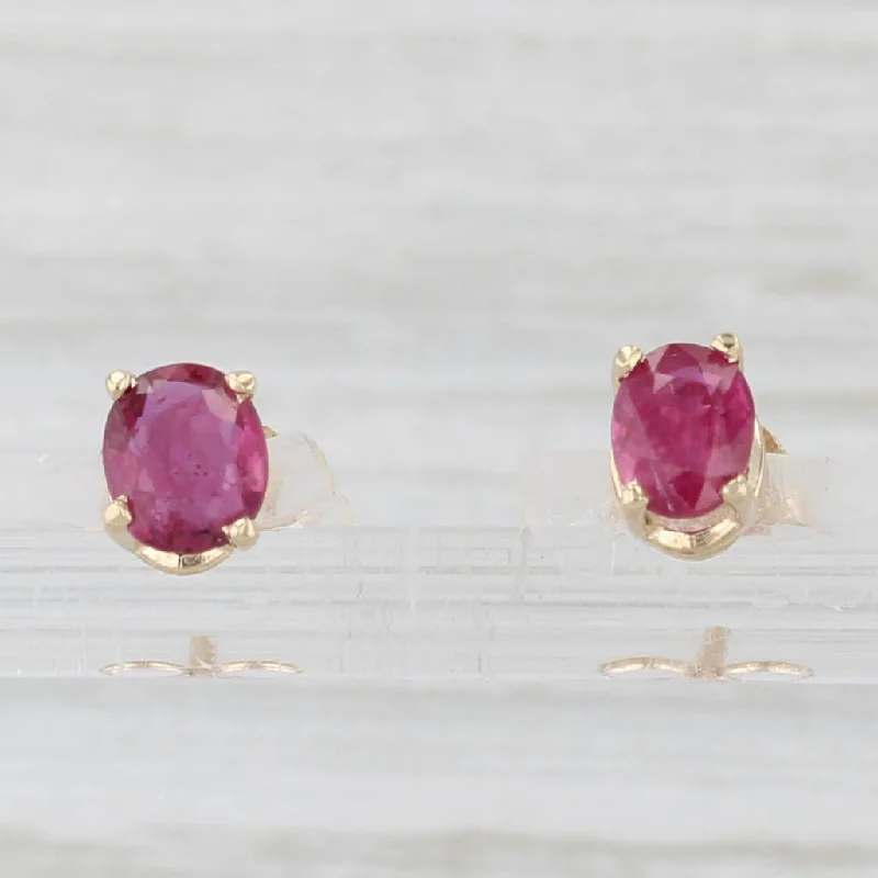 Custom Earrings For Personalized Gifts-0.72ctw Ruby Stud Earrings 14k Yellow Gold Oval Solitaire Studs July Birthstone