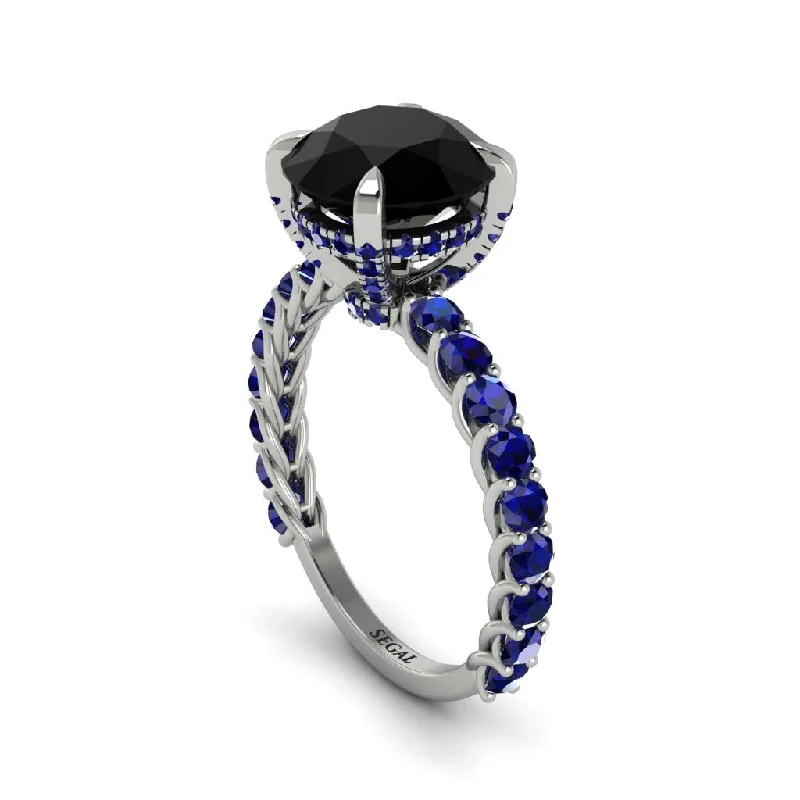 Beautiful Sapphire Rings For Engagement-Black Diamond Twisted Band Halo Engagement Ring - Avianna No. 69