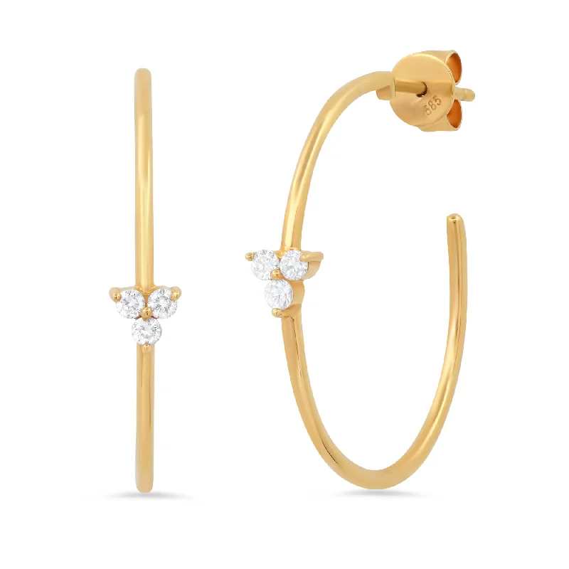 Elegant Drop Earrings For Formal Wear-SMALL TRIO DIAMOND HOOPS, 14kt GOLD