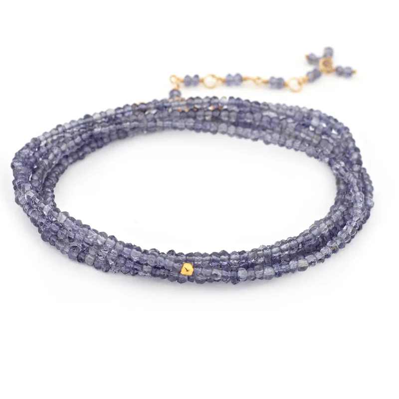 Sparkling Diamond Chain Necklaces For Elegant Look-Anne Sportun Iolite Violet Beaded Wrap Bracelet & Necklace 34" B098G-IOL