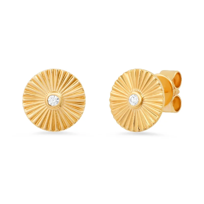 Chic Gold Earrings For Chic Fashion-DIAMOND BUTTON STUDS, 14kt GOLD