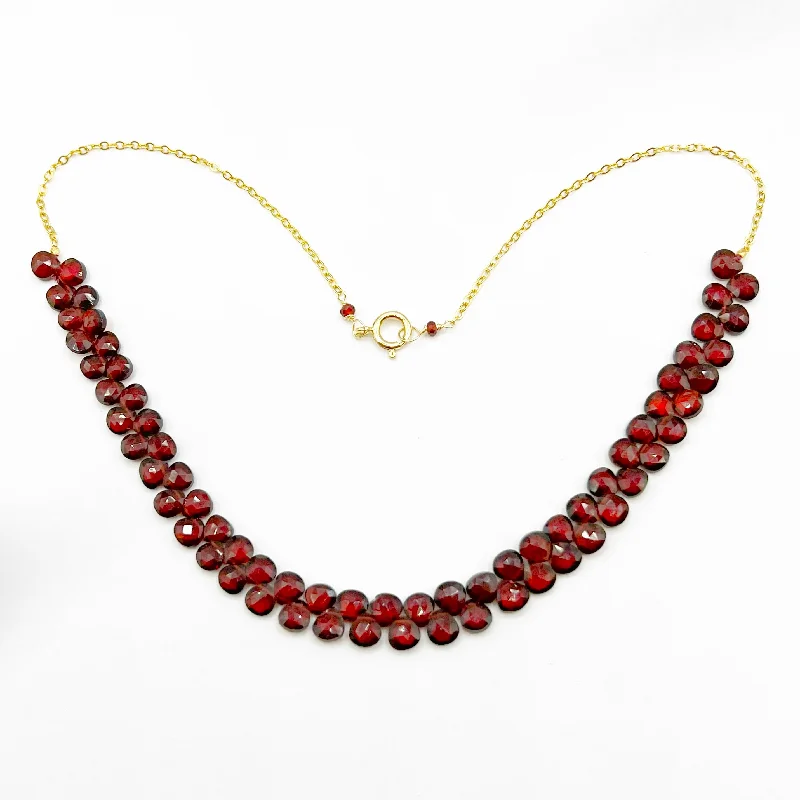 Bold Crystal Pendant Necklaces For Casual Wear-Garnet Briolette Beaded Necklace with Gold