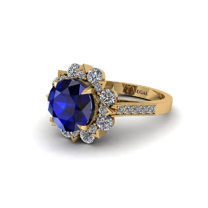 Women’s Fashion Rings For Every Occasion-Sapphire Halo Sunburst Engagement Ring - Winter No. 13