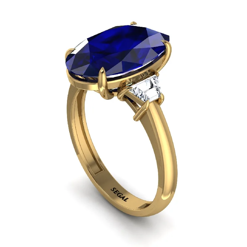 Classic Birthstone Wedding Rings For Couples-Oval-Cut Sapphire Three Stone Engagement Ring - Amari No. 13