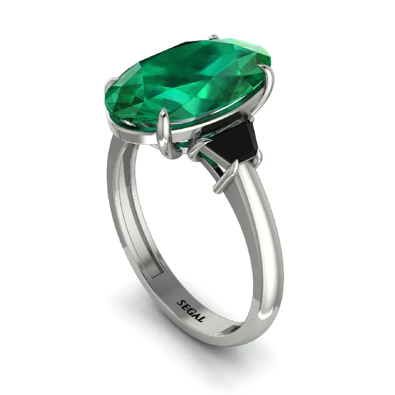 Fashionable Stackable Rings For Trendy Looks-Oval-Cut Emerald Three Stone Engagement Ring - Amari No. 36