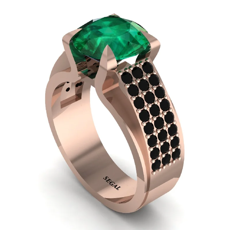 Simple Stackable Rings For Trendy Fashion-Round Cut Emerald 14K Gold Pave Engagement Ring - Saylor No. 35