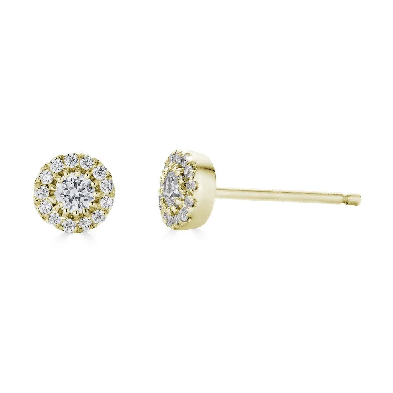 Gemstone Earrings For Vibrant Styles-14K Yellow Gold Diamond Halo Solitaire Earrings