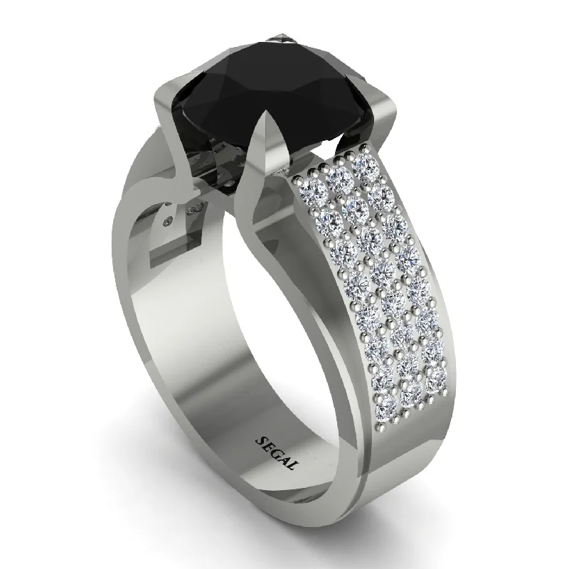 Custom Gemstone Rings For Meaningful Gifts-Round Cut Black Diamond 14K Gold Pave Engagement Ring - Saylor No. 9