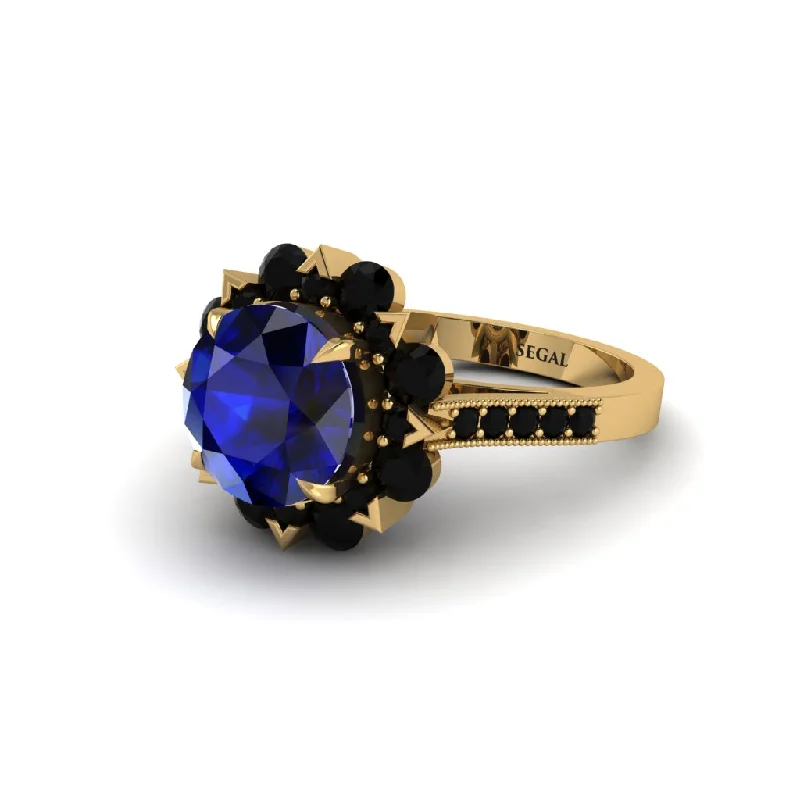 Trendy Statement Rings For Fashion Lovers-Sapphire Halo Sunburst Engagement Ring - Winter No. 43