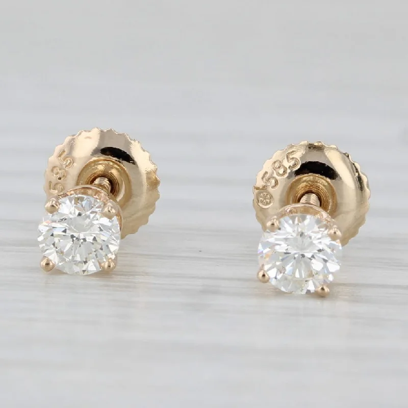 Cute Stud Earrings For Kids-0.50ctw Diamond Round Solitaire Stud Earrings 14k Yellow Gold