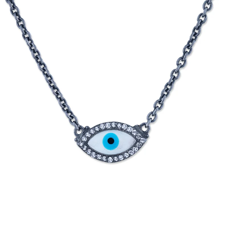 Minimalist Bar Necklaces For Everyday Style-Lika Behar Evil Eye Necklace Oxidized Silver with White Sapphires