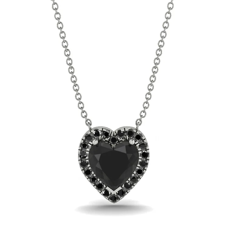 Unique Bar Necklaces For Trendy Looks-4.7Ct Black Diamond Halo Heart Necklace - Jaylene No. 39