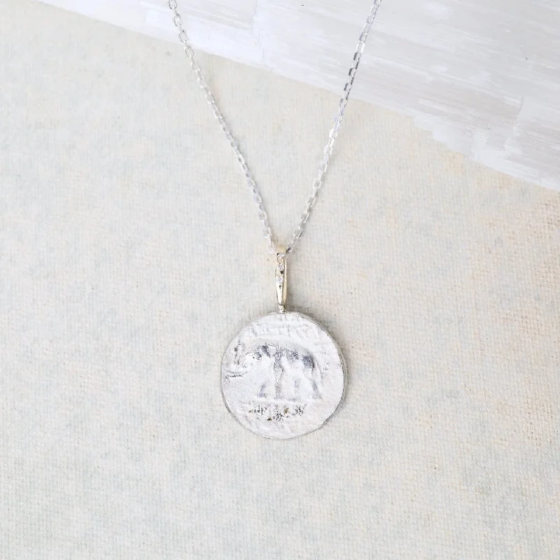 Personalized Charm Necklaces For Gifts-Sovereignty Elephant Artifact Silver & 14k Gold Necklace