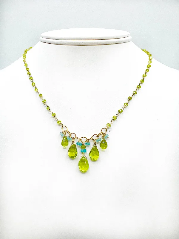 Silver Heart Pendant Necklaces For Romantic Gifts-Peridot Briolettes and Apatite Beads Necklace