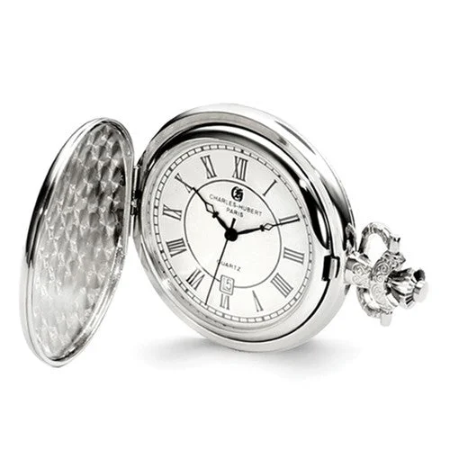 Watches For Office Wear-Charles Hubert Chrome-Finish Oval Design Pocket Watch - Engravable