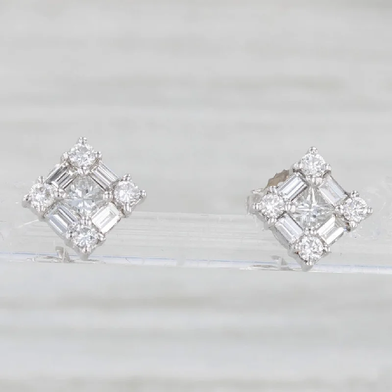 Luxury Diamond Earrings For Anniversary-0.67ctw Princess Diamond Square Stud Earrings 14k White Gold