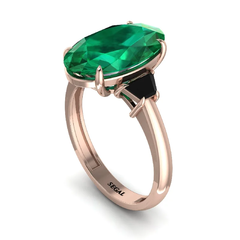 Boho Style Rings For Casual Fashion-Oval-Cut Emerald Three Stone Engagement Ring - Amari No. 35