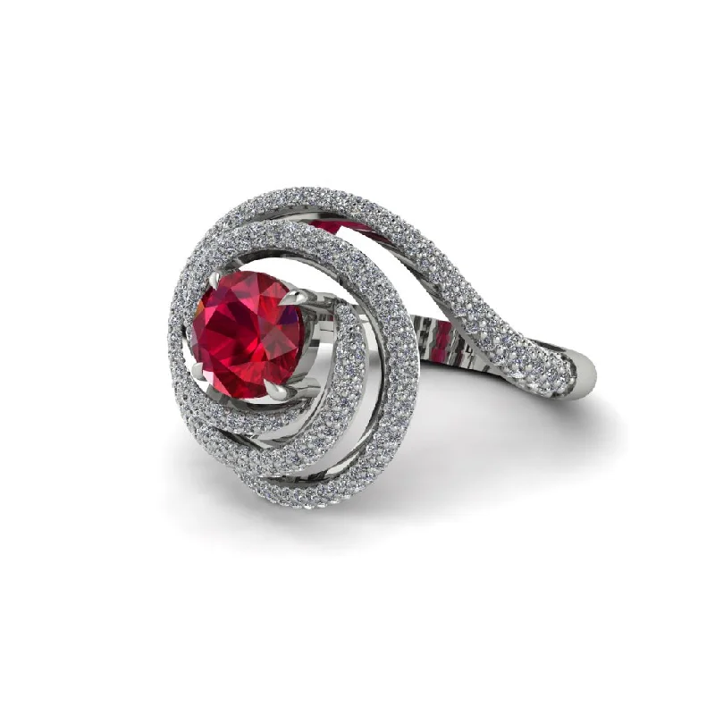 Personalized Diamond Rings For Special Gifts-Ruby Double Halo Swirling Engagement Ring - Serena No. 12