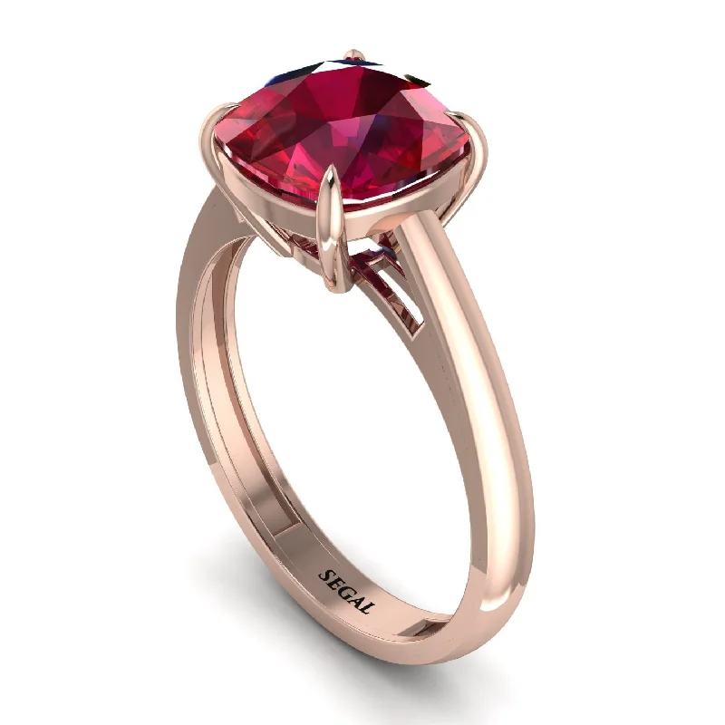 Unique Diamond Rings For Custom Engagements-Cushion Cut Ruby Solitaire Engagement Ring - Royalty No. 11