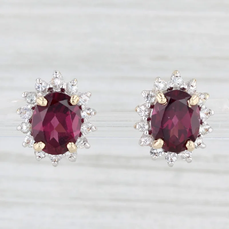 Dazzling Drop Earrings For Special Occasions-5.30ctw Oval Garnet Topaz Sapphire Halo Stud Earrings 14k Yellow Gold