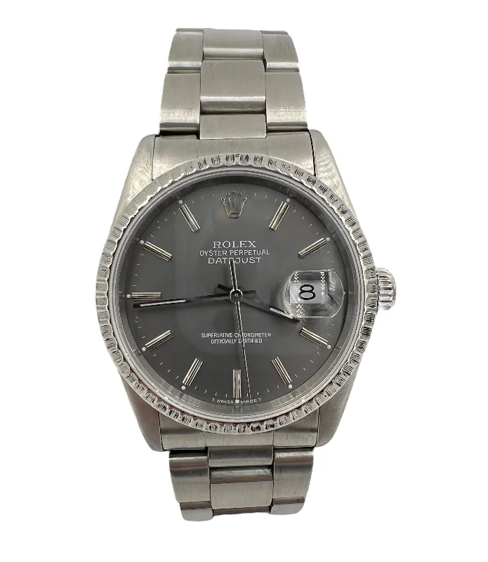 Watches For Fashionistas-1989 Rolex Datejust Oyster Perpetual Gray Dial Stainless Steel Watch