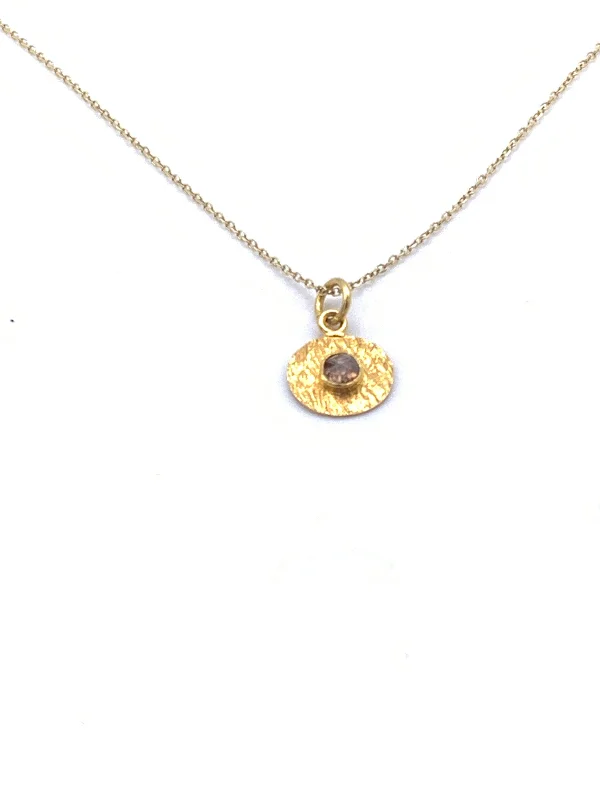 Elegant Gold Pendant Necklaces For Special Occasions-Champagne Diamond on a Golden Sun Disk