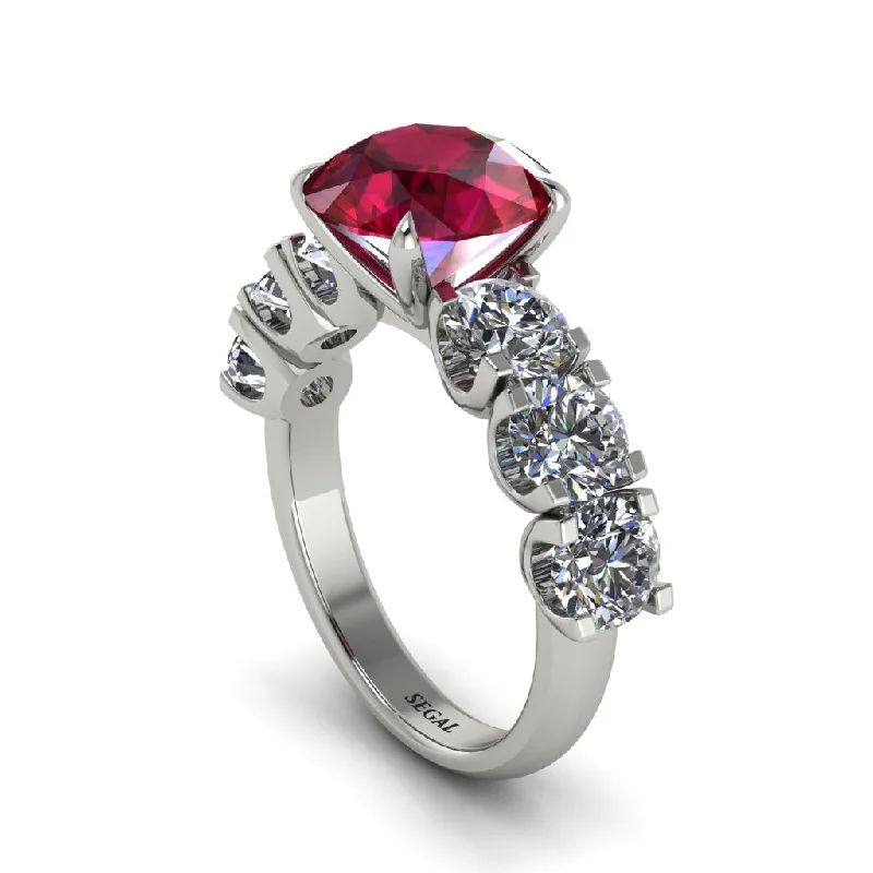 Stackable Diamond Rings For Elegant Style-Round Cut Ruby Cathedral Engagement Ring - Tatum No. 12