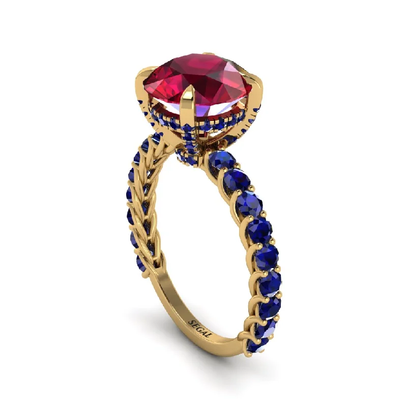 Unique Gold Rings For Bold Style-Ruby Twisted Band Halo Engagement Ring - Avianna No. 70