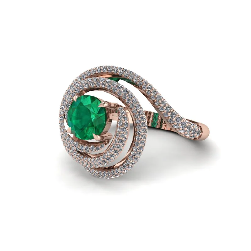 Personalized Family Rings For Meaningful Gifts-Emerald Double Halo Swirling Engagement Ring - Serena No. 5