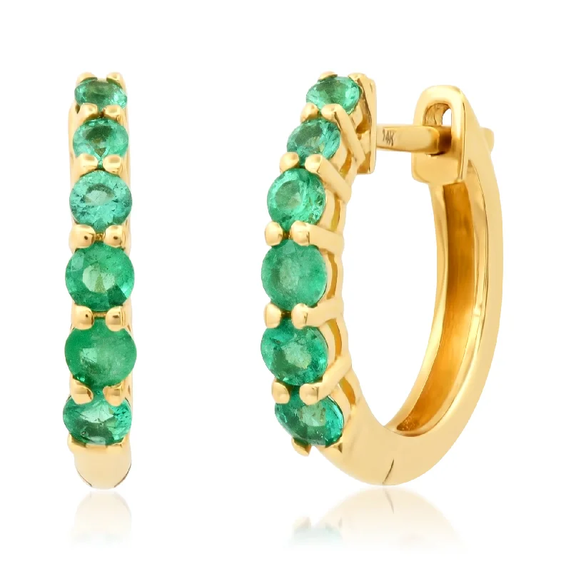 Large Hoop Earrings For Bold Fashion-PRECIOUS EMERALD HUGGIES, 14kt GOLD