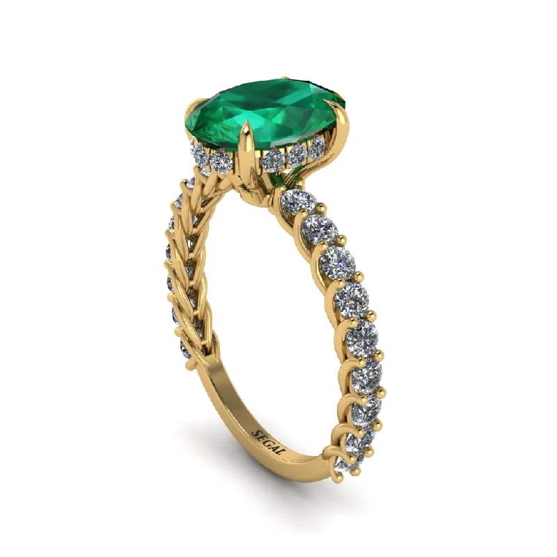 Vintage Wedding Rings For Retro Brides-Oval-Cut Halo Emerald Timeless Elegance Engagement Ring - Kelsey No. 4