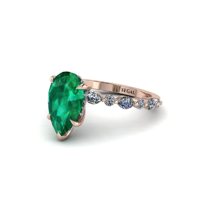 Silver Cocktail Rings For Bold Glam-Pear-Cut Emerald Halo Engagement Ring - Nylah No. 5